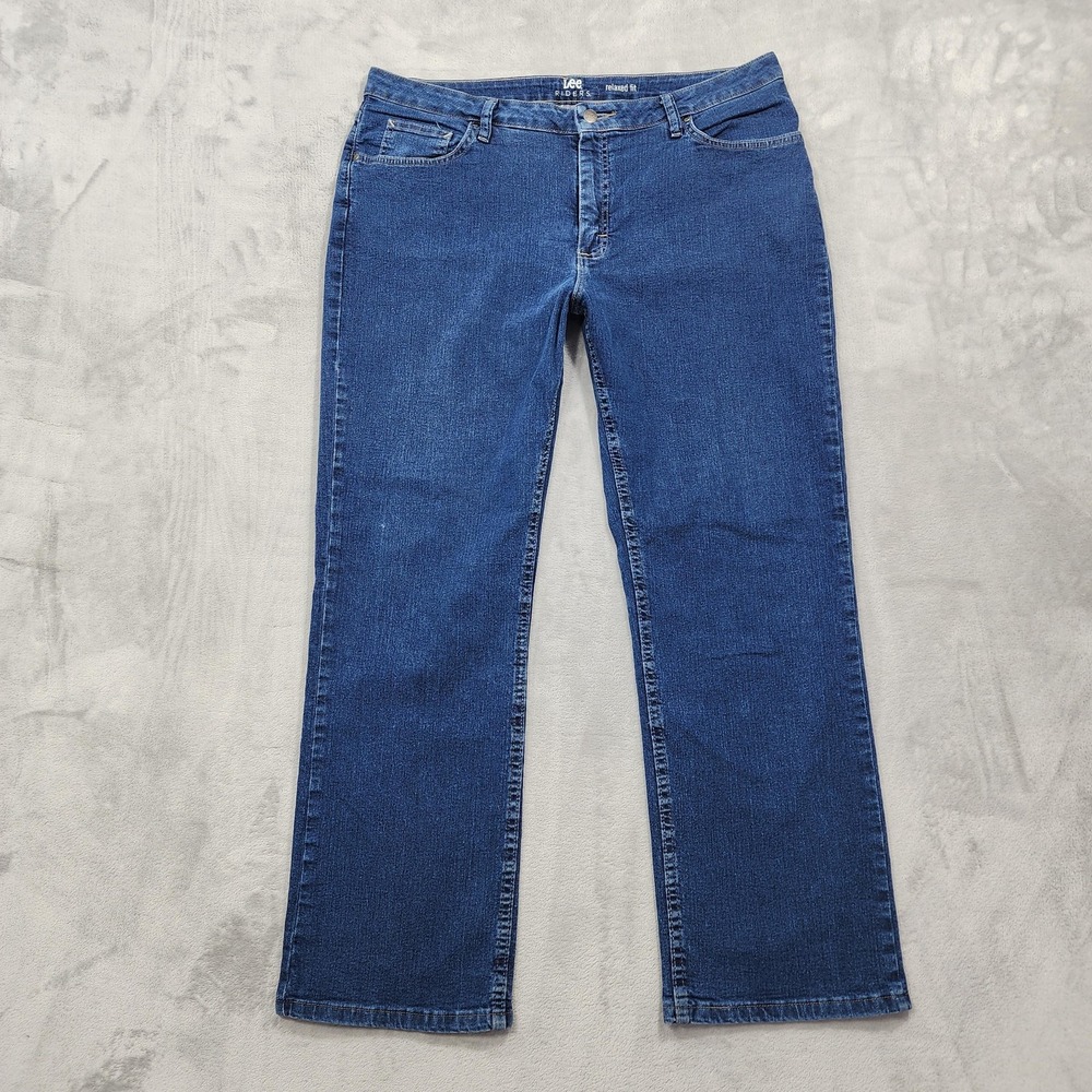Lee Jeans Womens 18 Blue High Rise Relaxed Straight Leg Stretch Denim Casual